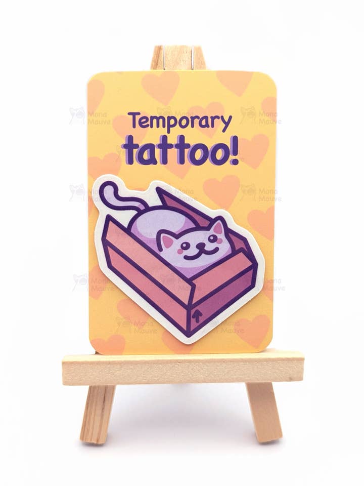 Cat in a Box Temporary Tattoo for wholesale by Mona Mauve • Silly Art!