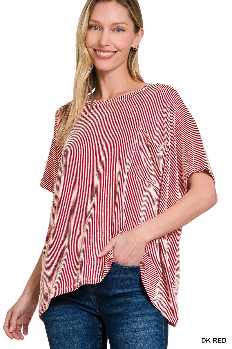 42POPS – wholesale Stickad topp - Dam – .SI-27212 Ribbad Oversized Kortärmad Topp14