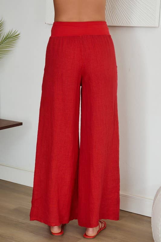 VENTI6 - Wholesale Pants - Women's - SOLID LINEN STRETCH WAISTBAND PANTS (8730-SOLID)29