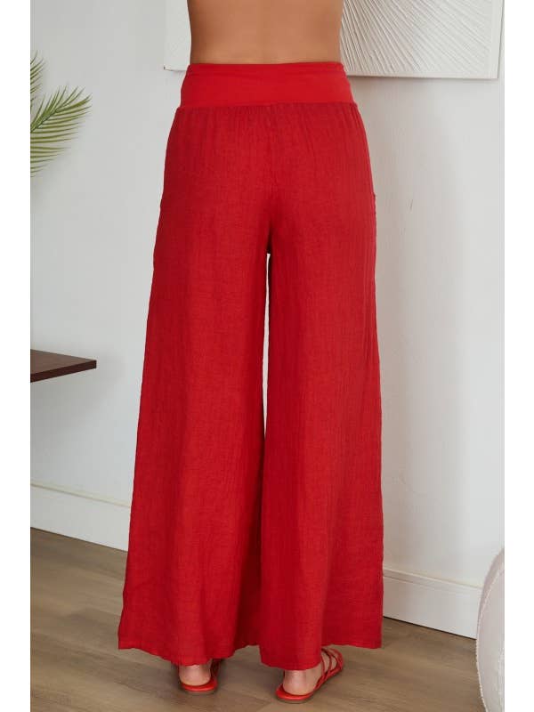 VENTI6 - Wholesale Pants - Women's - SOLID LINEN STRETCH WAISTBAND PANTS (8730-SOLID)29