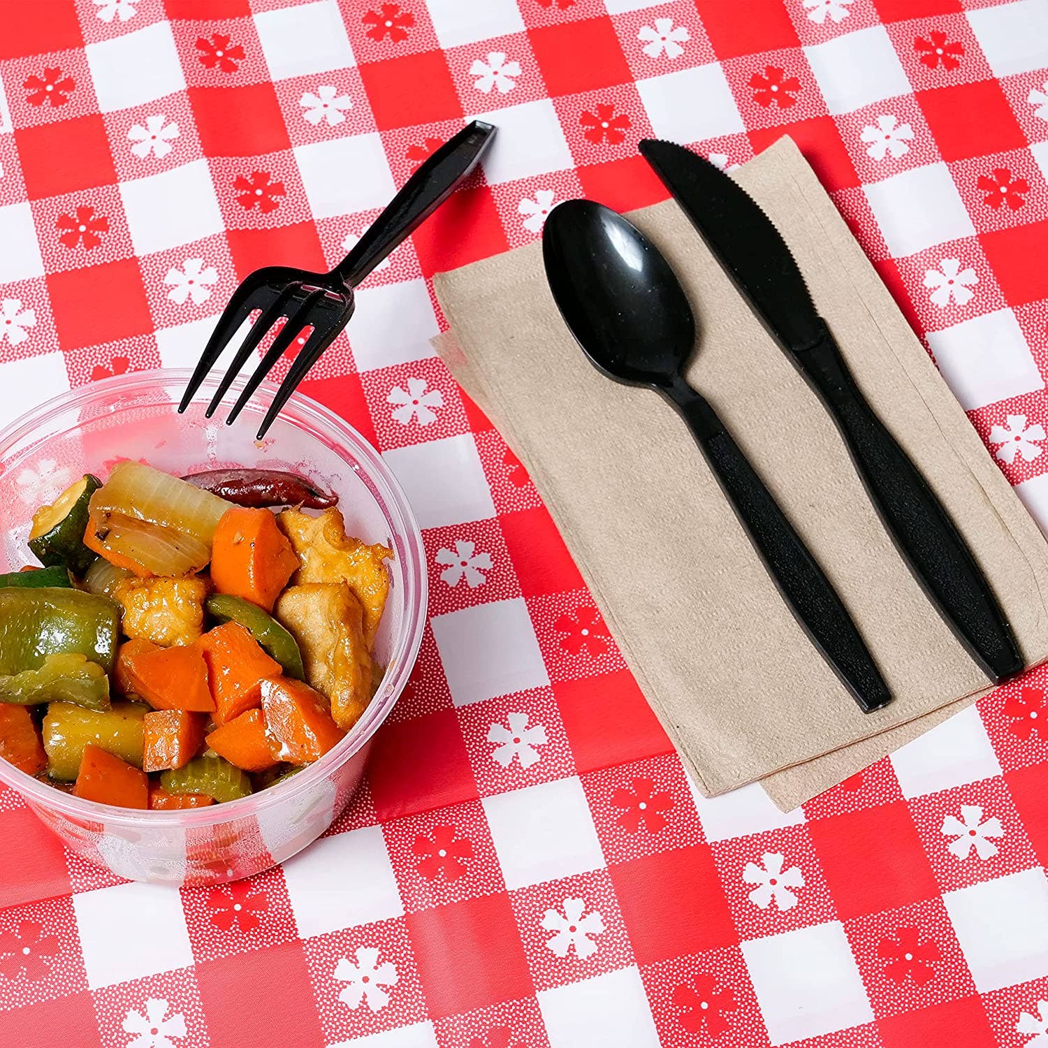 EcoQuality - Wholesale Assorted Cutlery Set - Disposable Wrapped Black Heavy Duty Cutlery Kit 5 in 1 - For3