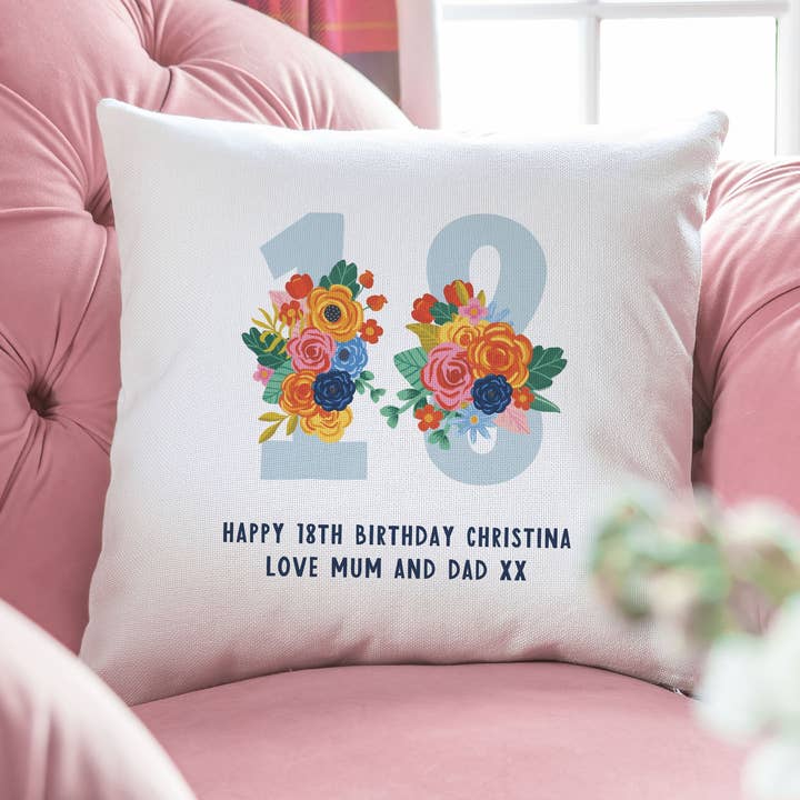 18 Birthday Flower Cushion for wholesale by Manta Makes