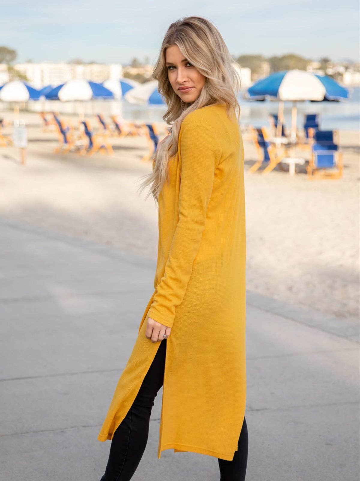 Tickled Teal - Wholesale Cardigan - Women's - Split Hem Duster Cardigan4