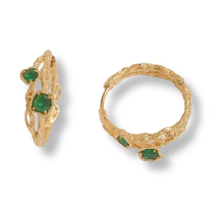 Chalcedoon Gedraaide Tak Gouden Hoepels voor wholesale door Claire Hill Designs