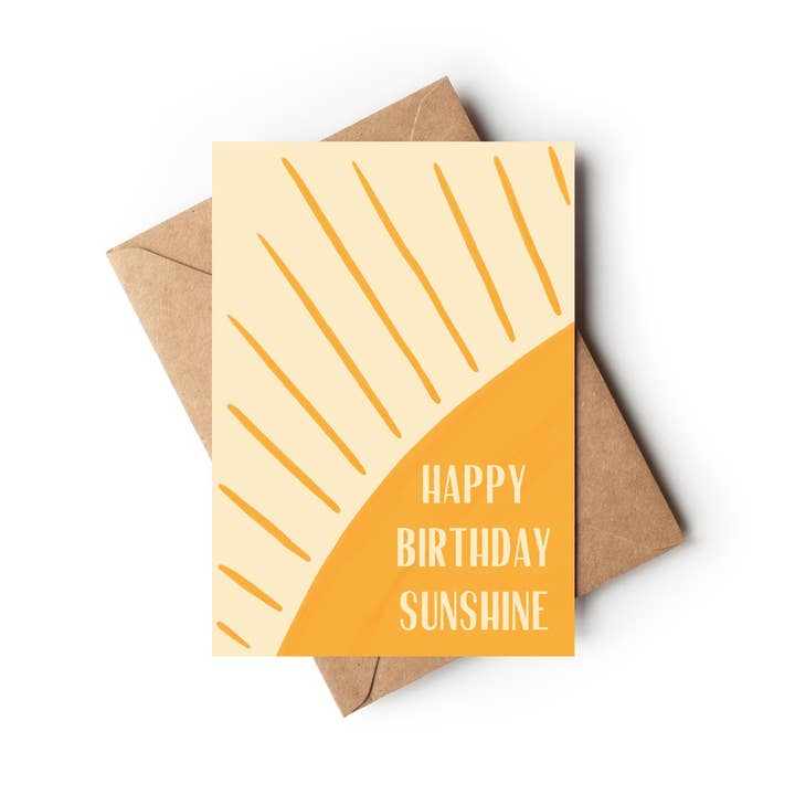 Happy Birthday Sunshine yellow birthday card for wholesale by Amanda Clarke Illustration