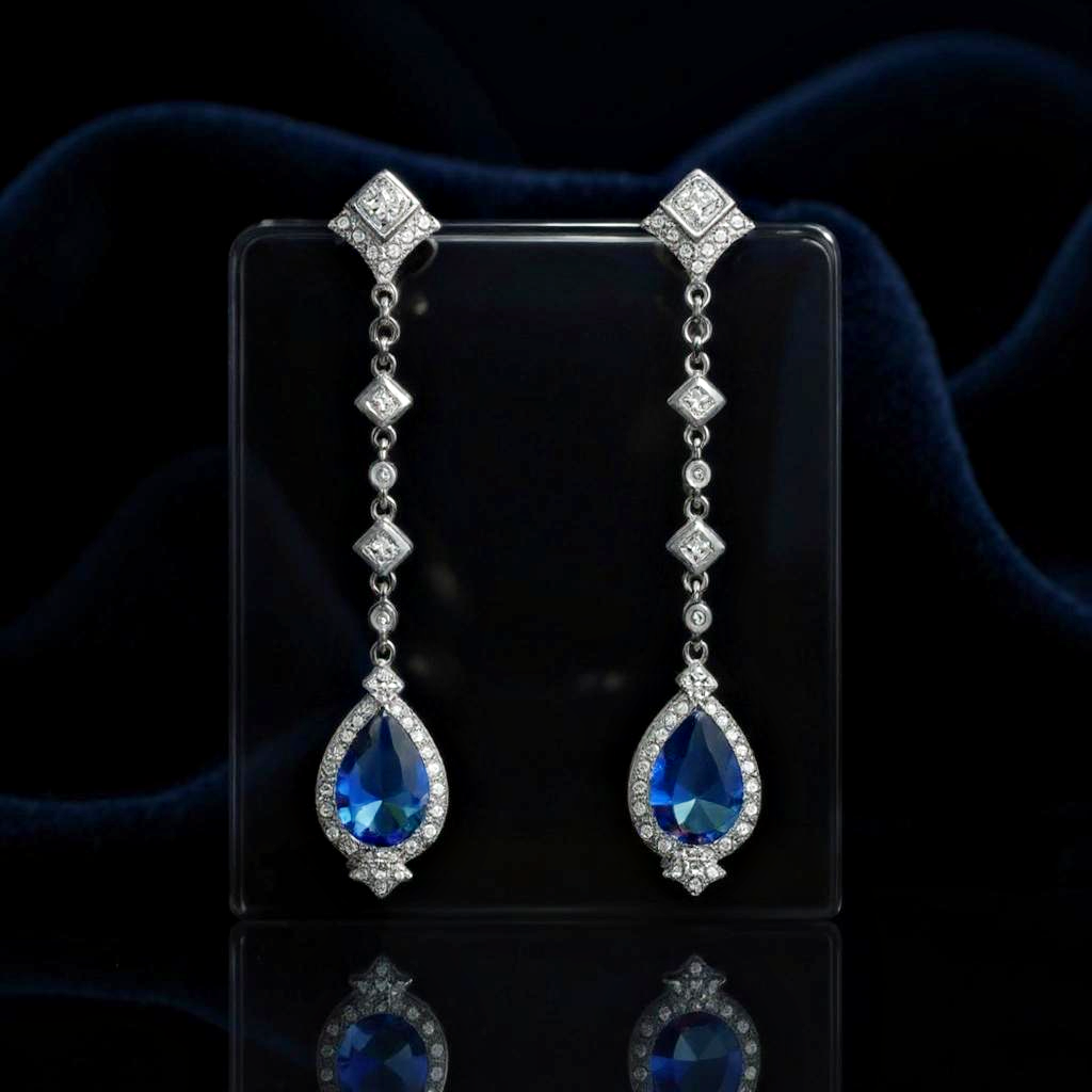 Athena Bridal Jewellery - Wholesale Dangle Earrings - CZCOLLECTION - STARLET CHANDELIER EARRINGS -CZER670 SAPPHIRE1
