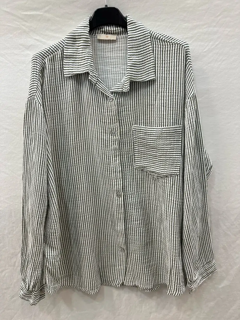 Mimi & Gogo - Wholesale Button Down Shirt - Women's - Striped Cotton Gauze Shirt Pocket @3230_ChRPoche4