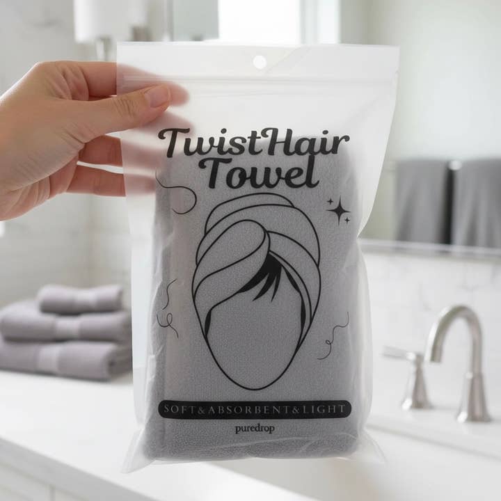 Pure Drop - Wholesale Hair Towel/Wrap - Microfiber Twisted Hair Towel - Grey1