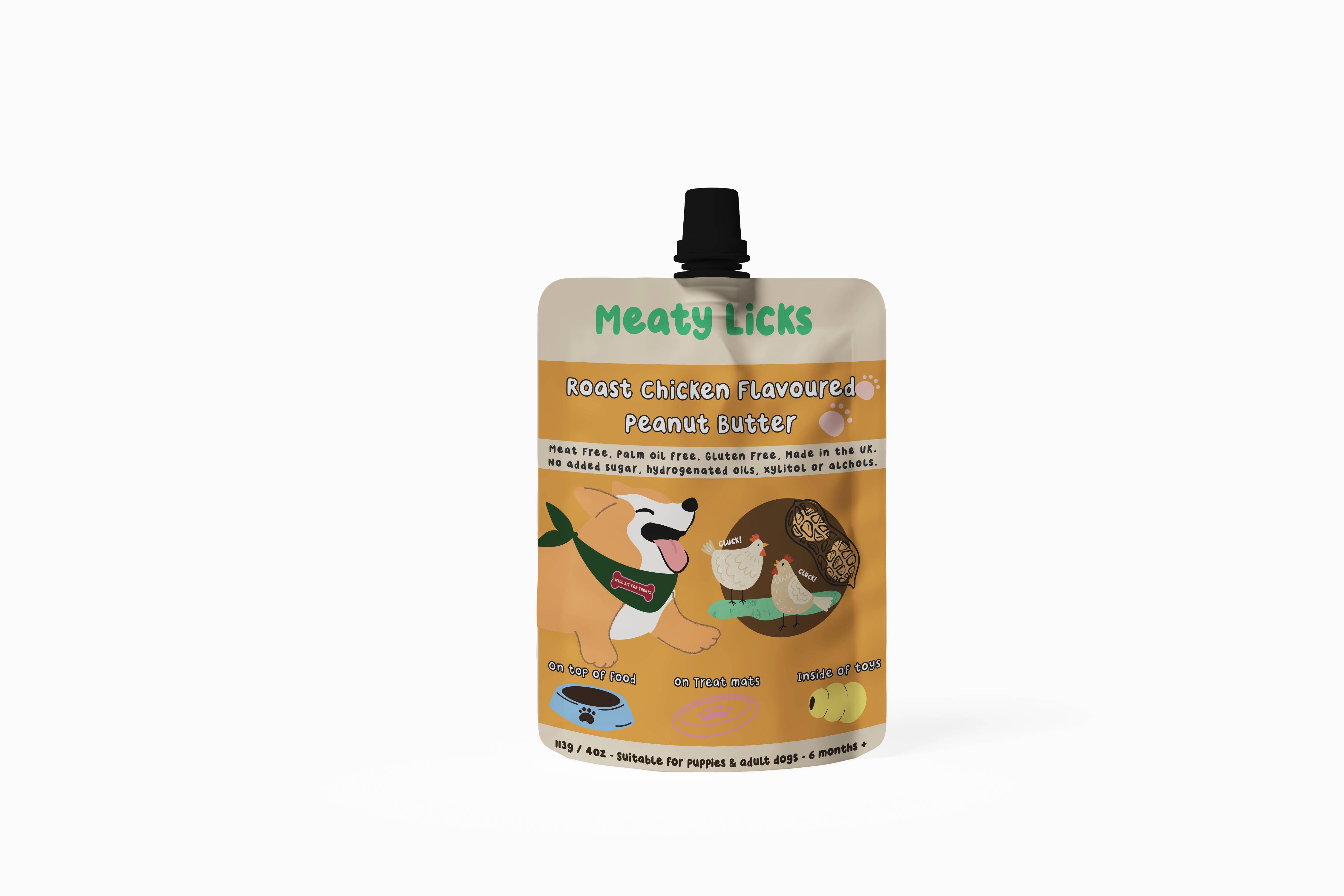 Apex Pet Products (Meaty Bubbles) - Wholesale Pet Treats - Dog - Roast Chicken Flavoured Peanut Butter Pouch for dogs 113g4oz