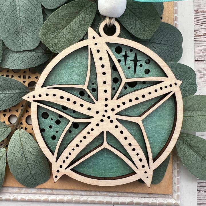 Boho beach maple Wood ornament hand painted for wholesale by Seasideblooms