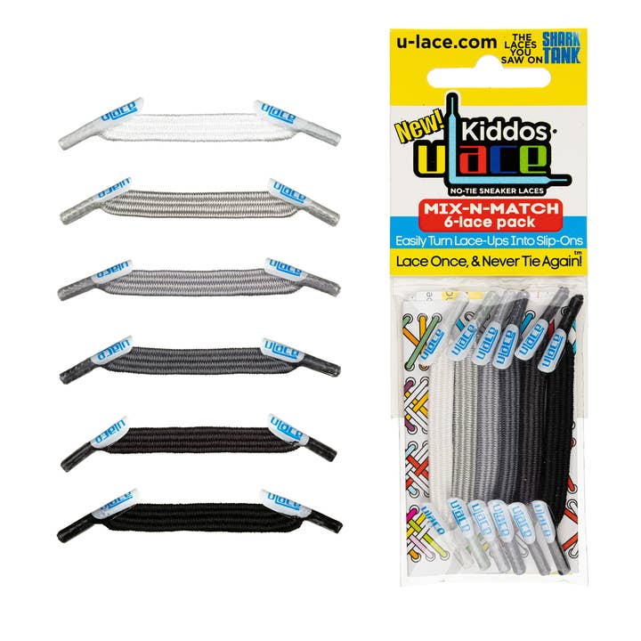 U-Lace Kiddos - No-Tie Laces - 6-Lace Pack - Graydient for wholesale by U-Lace No-Tie Sneaker Laces