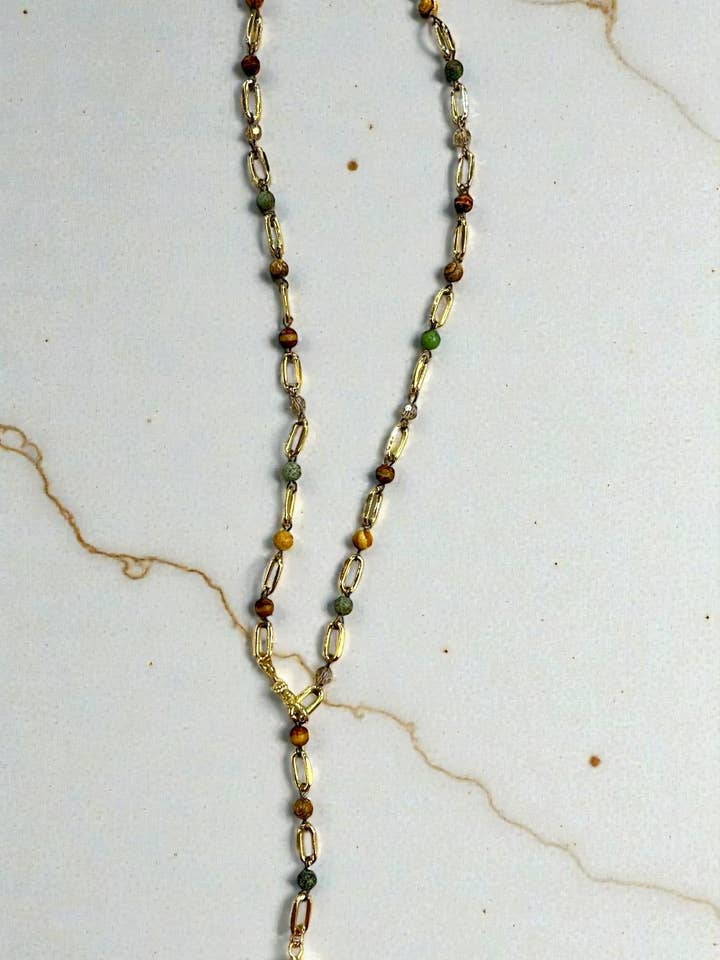 Collar Jasper Mix de 24" con lágrima de oro para venta al por mayor de Ava Capri