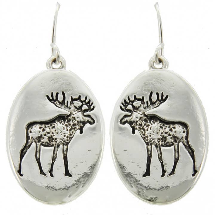 FR3584 Moose Animal Christmas Metal Oval Dangle Earrings for wholesale by 0011 PREMIERE
