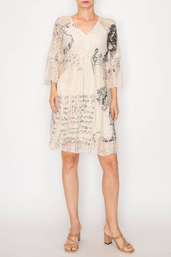 Dreamy Lined Lace Dress w/ Bell Sleeves -4810BG MS for wholesale on Faire3