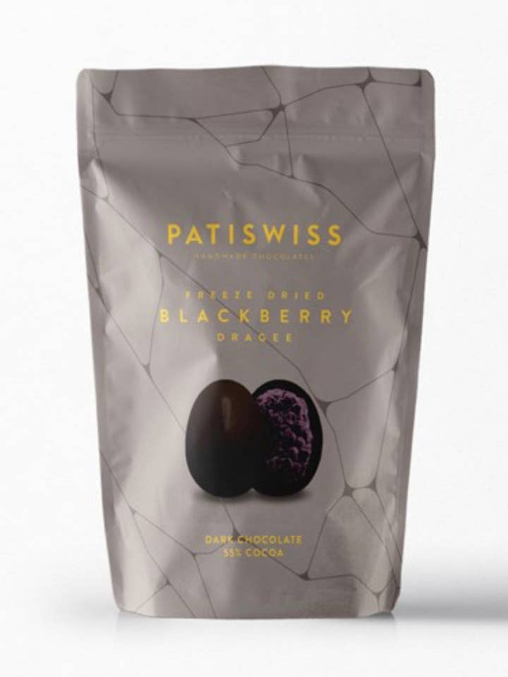 Dragée au chocolat noir et aux mûres 80gr pour la vente par Patiswiss Handmade Chocolate