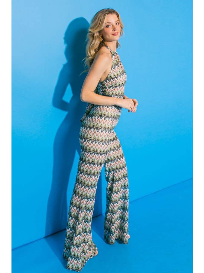 BLÅGRÖN ELFENBEN En tryckt stickad jumpsuit - AP1942-KN för wholesale på Faire3