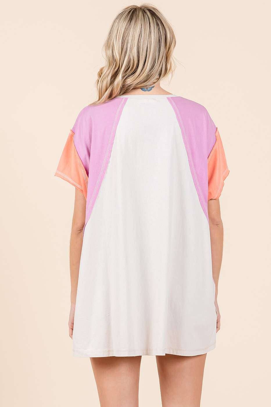 mittoshop – Túnica - Mulher por atacado – TOP DE MALHA DE MANGA CURTA EM BLOCO COLORIDO DE GRANDES DIMENSÕES14