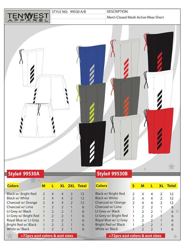 Pantalones cortos HP Mesh S-XL para hombre - 99530B para venta al por mayor de Ten West Apparel