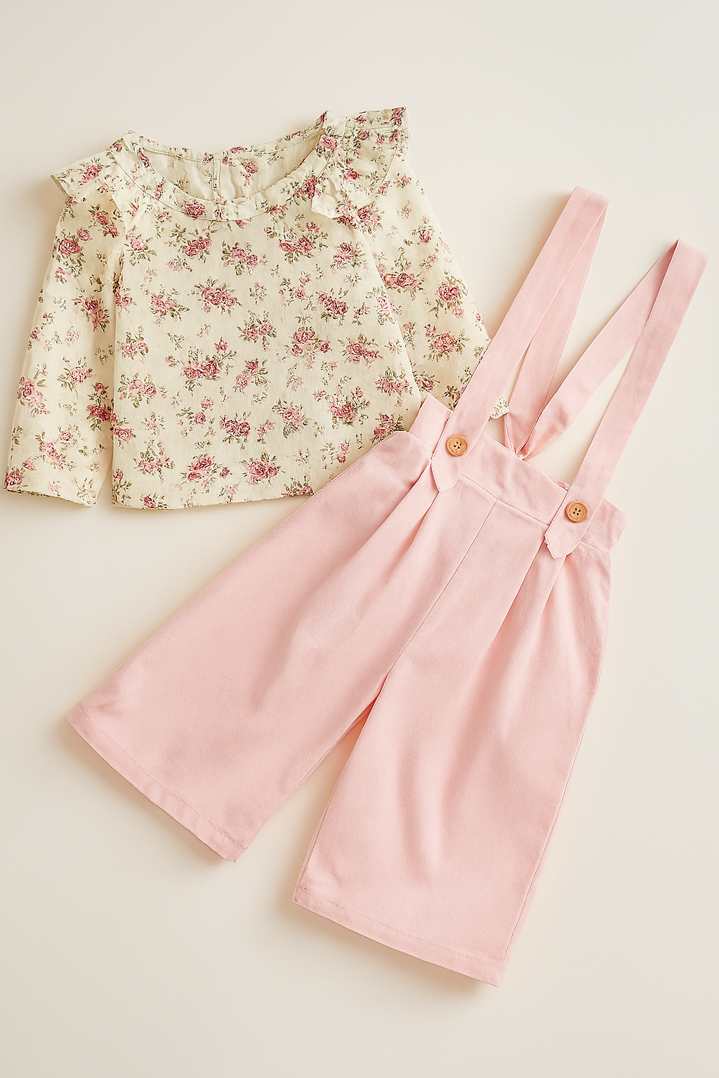 Fennco Styles - Wholesale Clothing Set - Baby - Floral Ruffle Top & Pink Suspender Wide Leg 2pcs Baby Outfit3