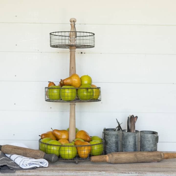 Ragon House - Wholesale Fruit Basket - THREE TIERED METAL WIRE STAND