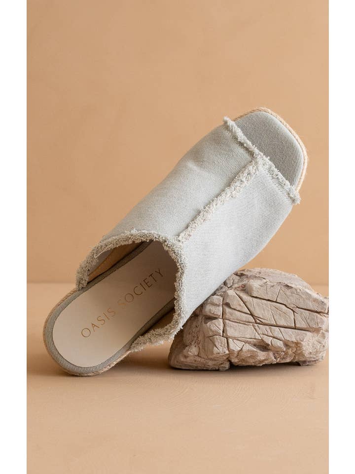 The Verona | Denim Frayed Denim Espadrille Wedge for wholesale on Faire
