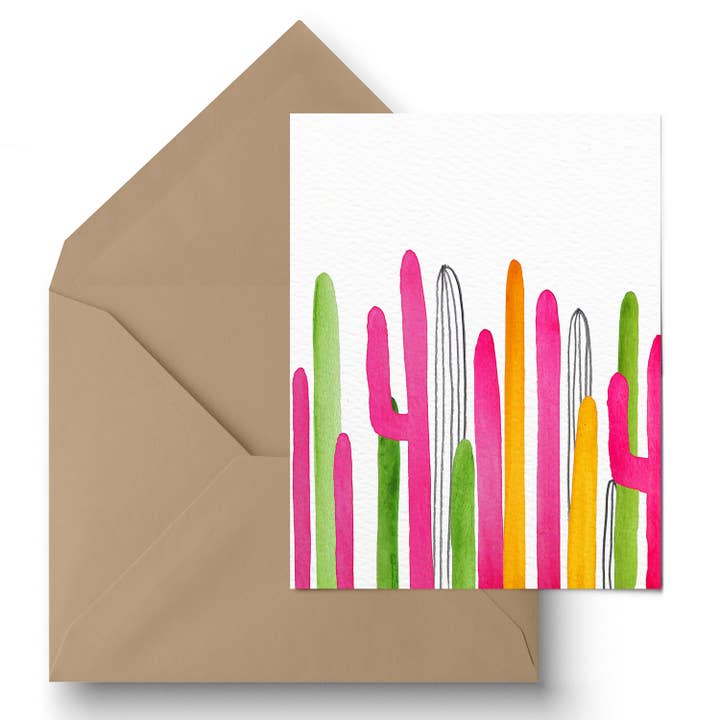 "Summer Saguaros" Greeting Card for wholesale by Paige Poppe Art