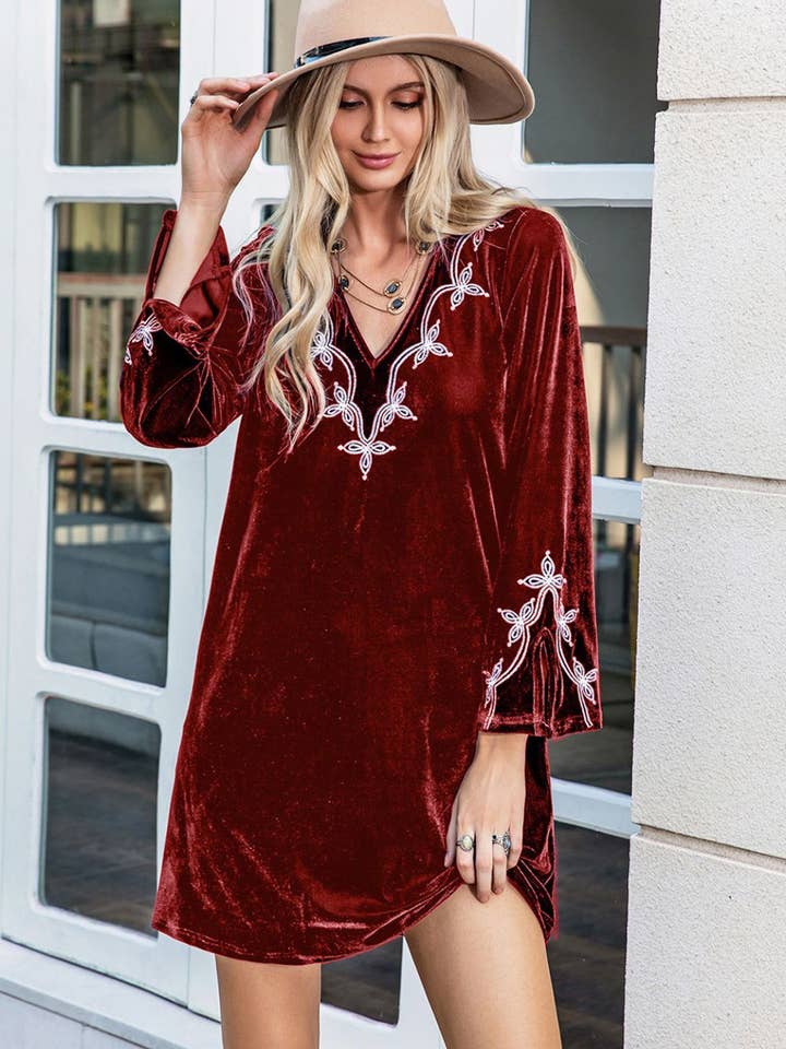 V-Neck Long Sleeve Mini Dress for wholesale by Beyond Apparel