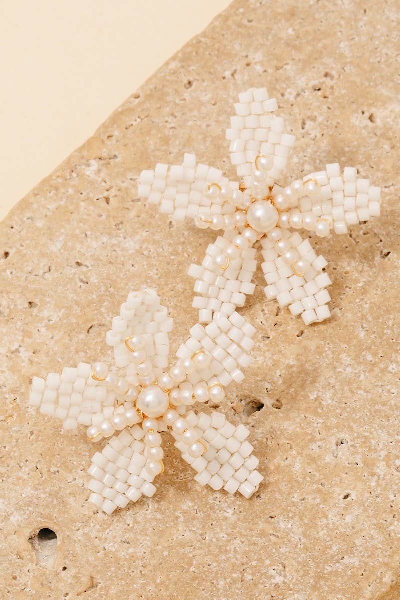 Anarchy Street - Wholesale Stud/Post Earrings - Seed And Mini Pearl Beaded Flower Stud Earrings4