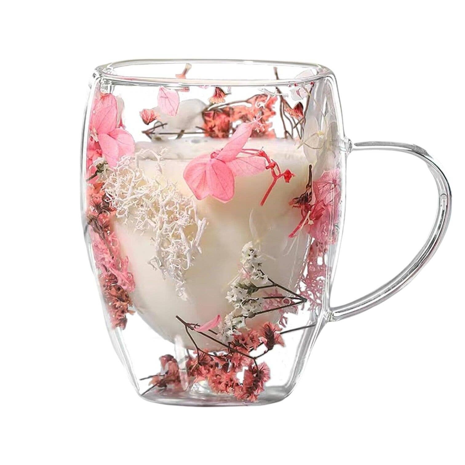 STP - Vente Verre/tasse - Tasse en verre à double paroi avec fleurs roses0