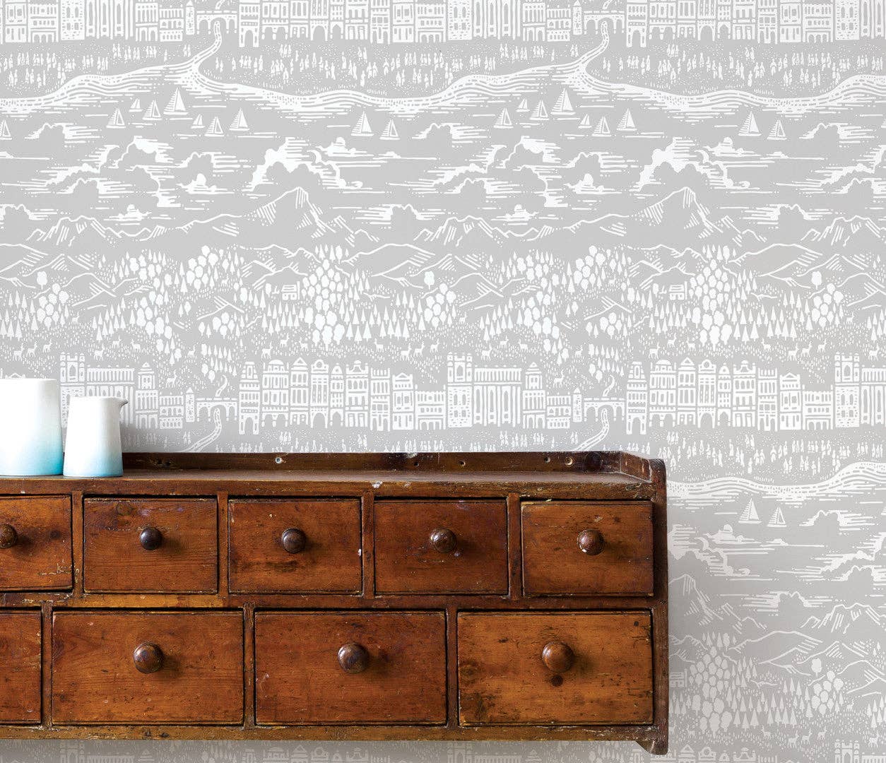 Province Town & Country Wallpaper in Natural Grey, 10m roll for wholesale on Faire2