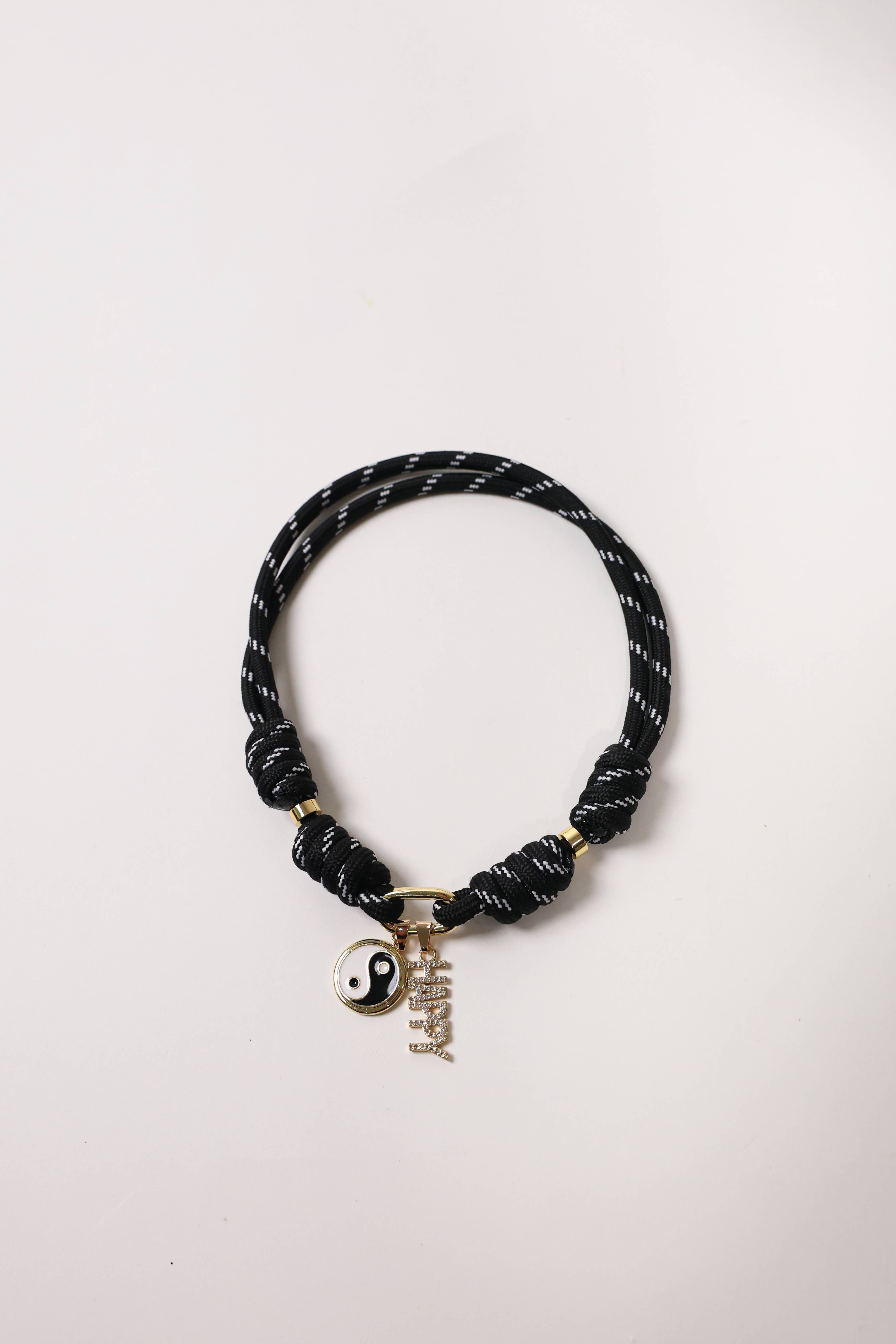 Pop Ups Brand - Wholesale Choker/Collar - Paracord Black Necklace with Happy Yin-Yang