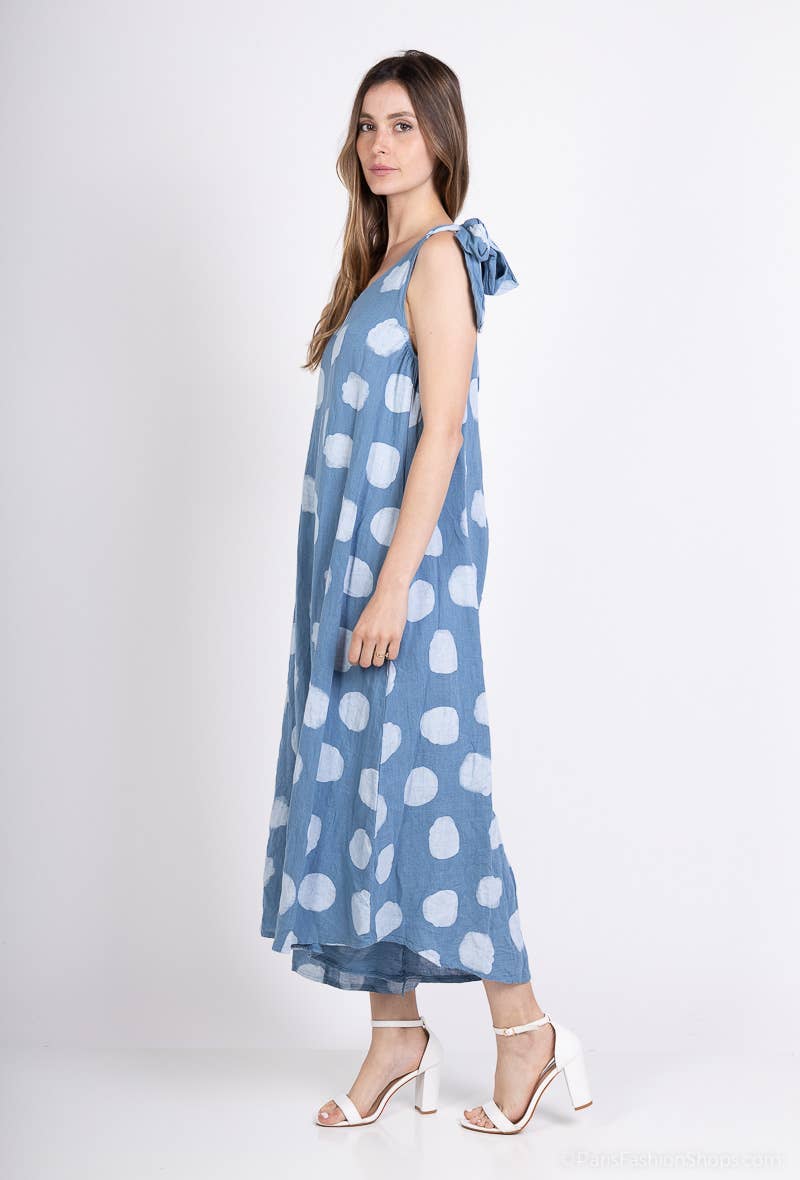 L'Emotion - Vente Combinaison – femme -  Combinaison à Pois Bretelles Nœuds Ajustables 100% Lin16