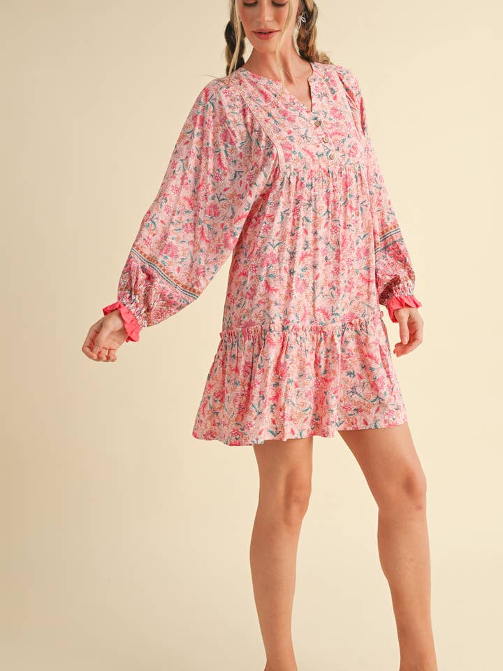 &MERCI - Wholesale Dress - Women's - EXCLUSIVE PRINT PUFF SLEEVE TIERED BABYDOLL DRESS MDR349020