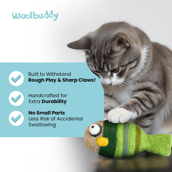 Woolbuddy – wholesale Pet toy – Cat – Woolbuddy Felted Fish Cat Toy3