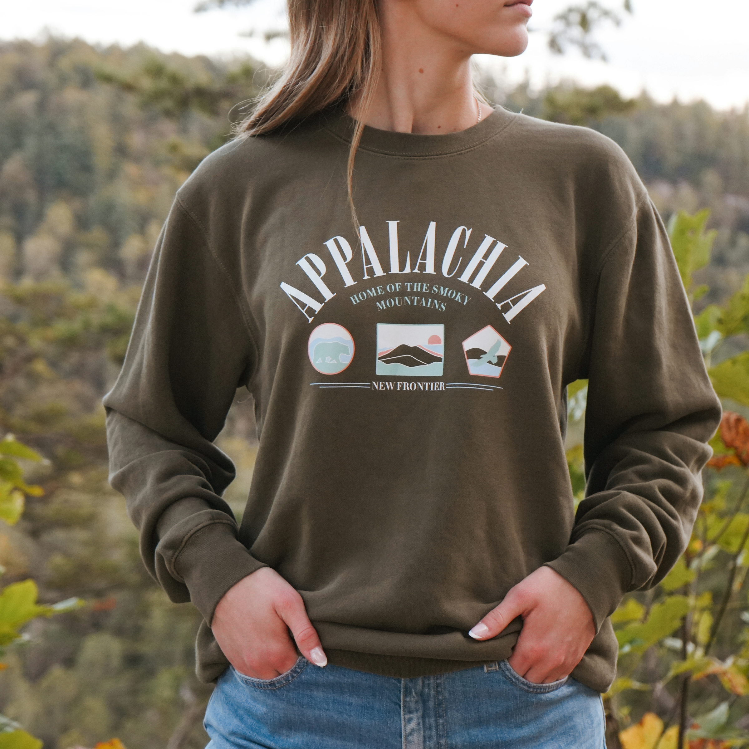 New Frontier - Wholesale Graphic Sweatshirt - Unisex - 90's Appalachia Crewneck (Deep Olive)3