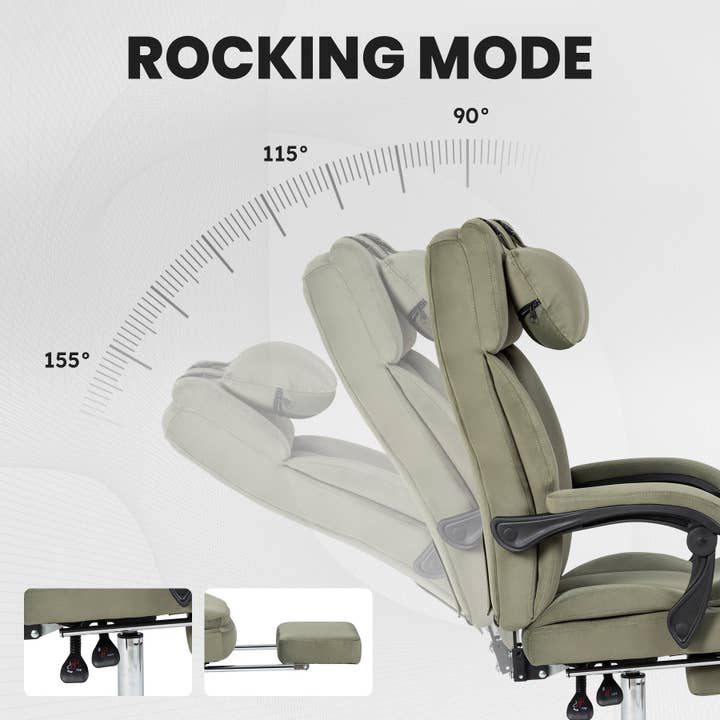 39F Inc. - Wholesale Chair - Big & Tall Office Chair w/Footrest (Beige/Green Velvet)16