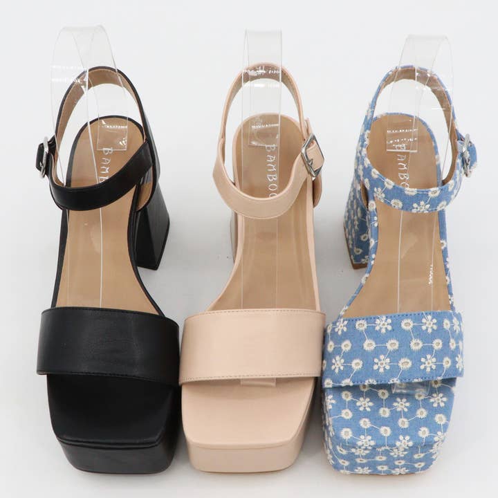 Mars Sky Shoes Wholesale - Wholesale Platform Heels - Women's - Bamboo Women Block Heel Platform Ankle Strap Sandals