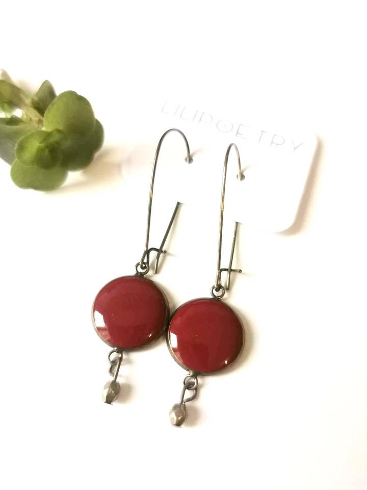 Carmine red charm earrings for wholesale by Lilipoetry