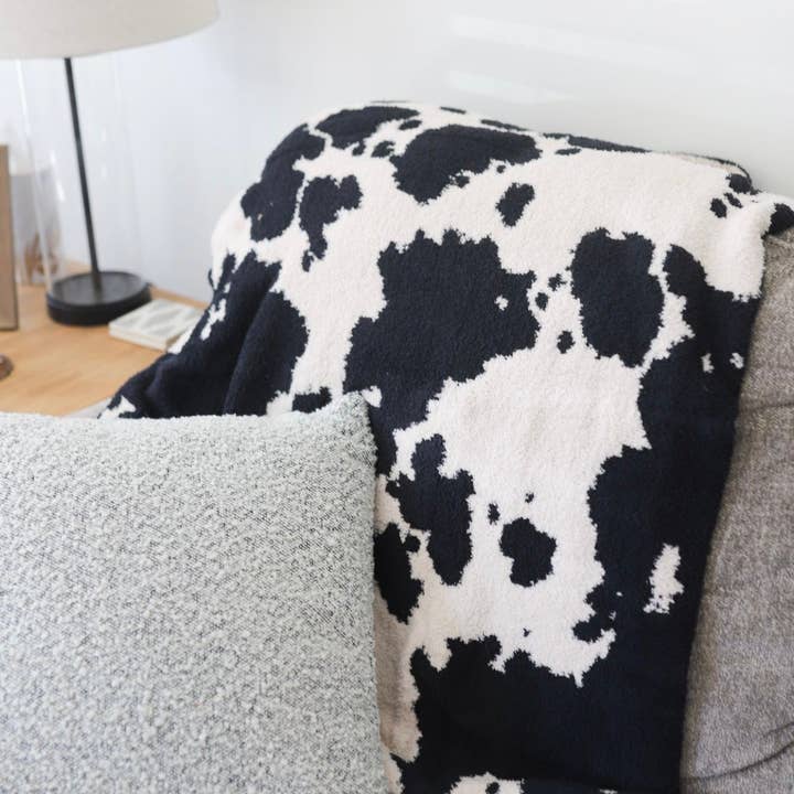 The Front Porch Label - Wholesale Throw Blanket - Black Cowhide Throw Blanket
