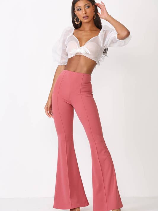 Pantaloni in maglia tinta unita con fondo a campana svasata per la vendita all'ingrosso da parte di MintChoco