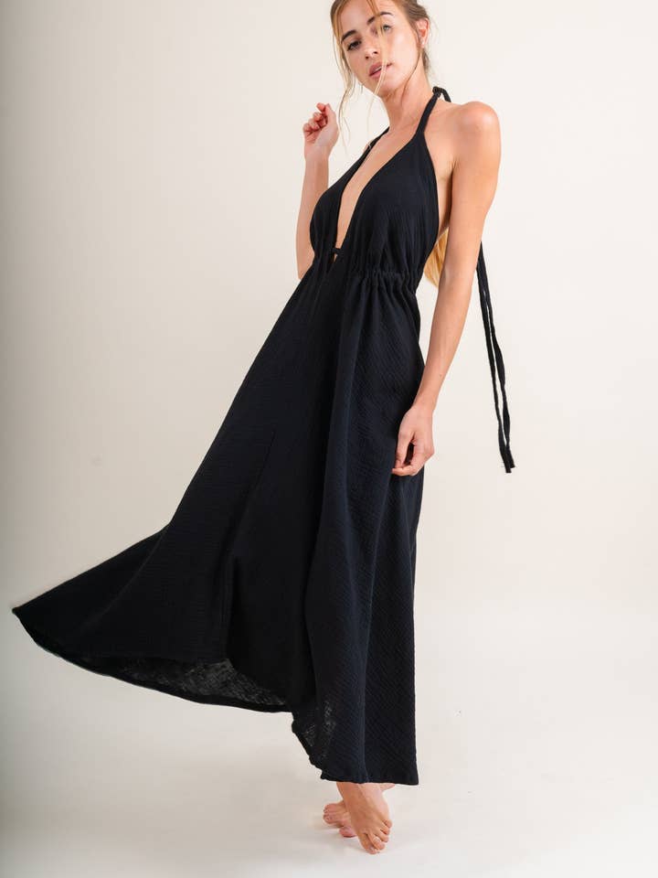 Tulum Dress, Black Greek Goddess Dress, Boho Summer Dress, Mediterranean Style Dresses, Maxi Backless Dress, Flowy Beach Dress, for wholesale by Mayense