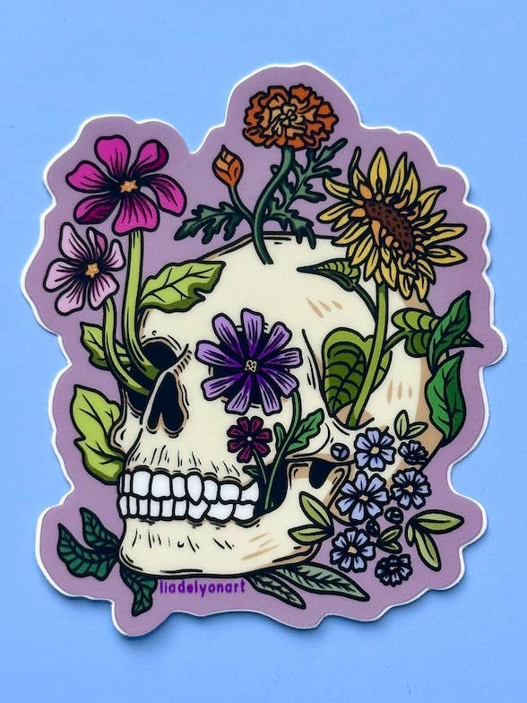 Flower Skull Vinyl-Aufkleber, 3x2,5 Zoll. für den Großhandel von liadelyonart