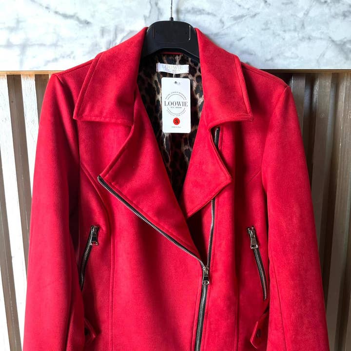 VIRED Chaqueta Roja 2 Paquete Italiano Vegano Perfecto Otoño Ante para venta al por mayor de LOOWIE