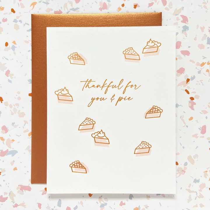 Missive - Wholesale Thank You Card - Thankful For You & Pie Thanksgiving Letterpress Card1