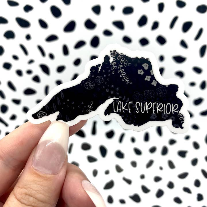 Sort og hvid Floral Lake Superior Vinyl Sticker for engroshandel hos Michaela Shailene LLC