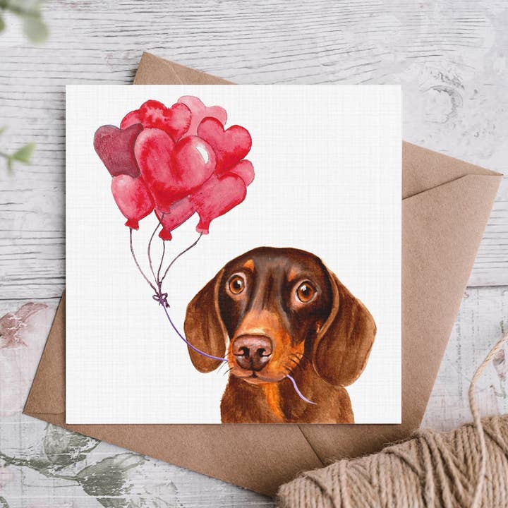 Biglietto anniversario cioccolato e bassotto per la vendita all'ingrosso da parte di Cloud Jellybean Art