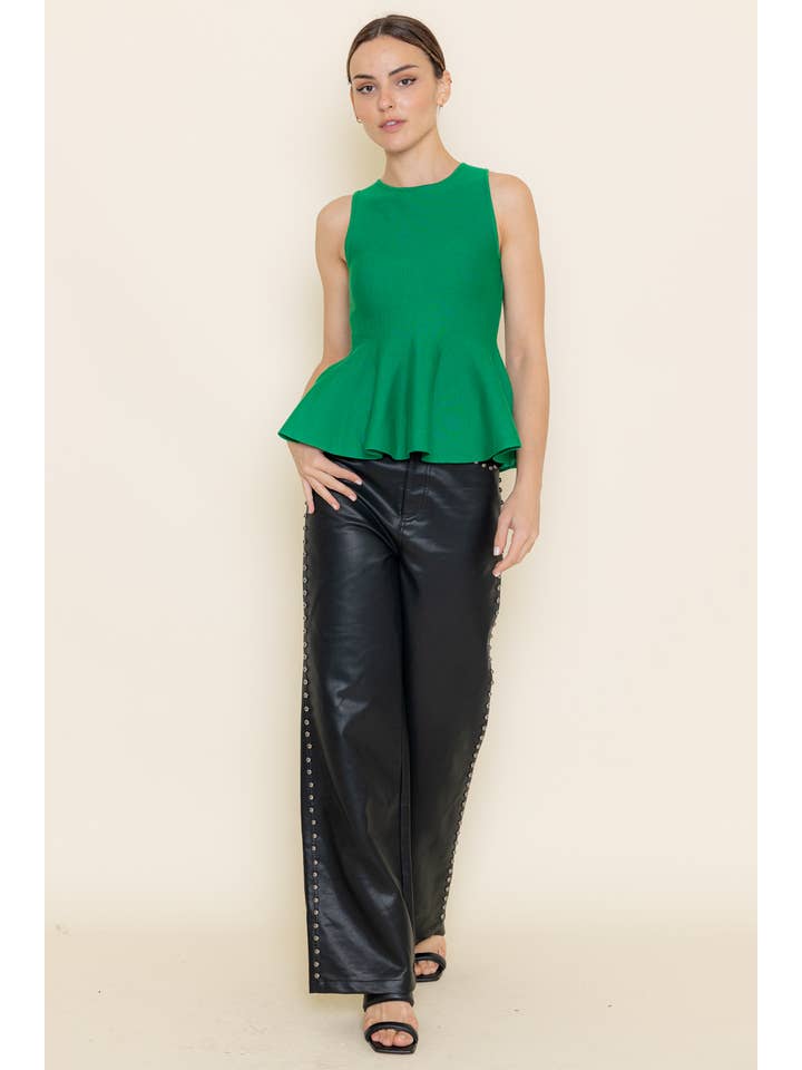Fore Collection - Wholesale Blouse - Women's - CHIC MINIMALIST ROUND NECKLINE KNIT PEPLUM TOP-TI5439FO