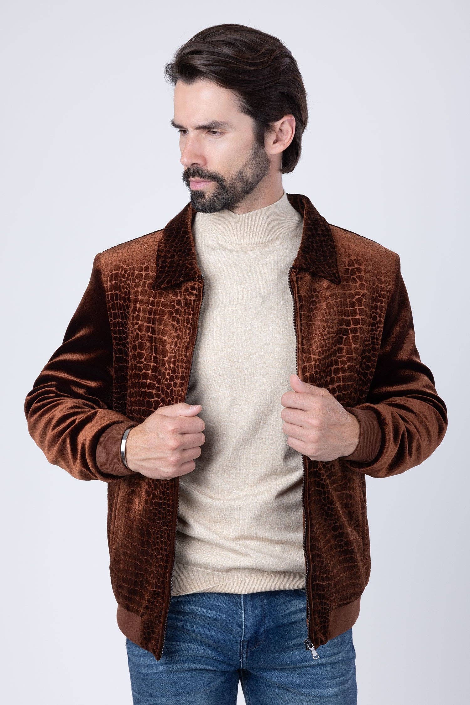 BARABAS - Vendita all'ingrosso Bomber - Uomo - Bomber da uomo in velluto con motivo coccodrillo 4BH887