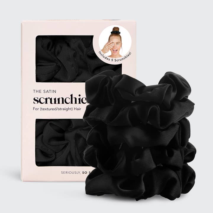KITSCH - Wholesale Scrunchie - Women's - Satin Sleep Scrunchies 5pc - Black
