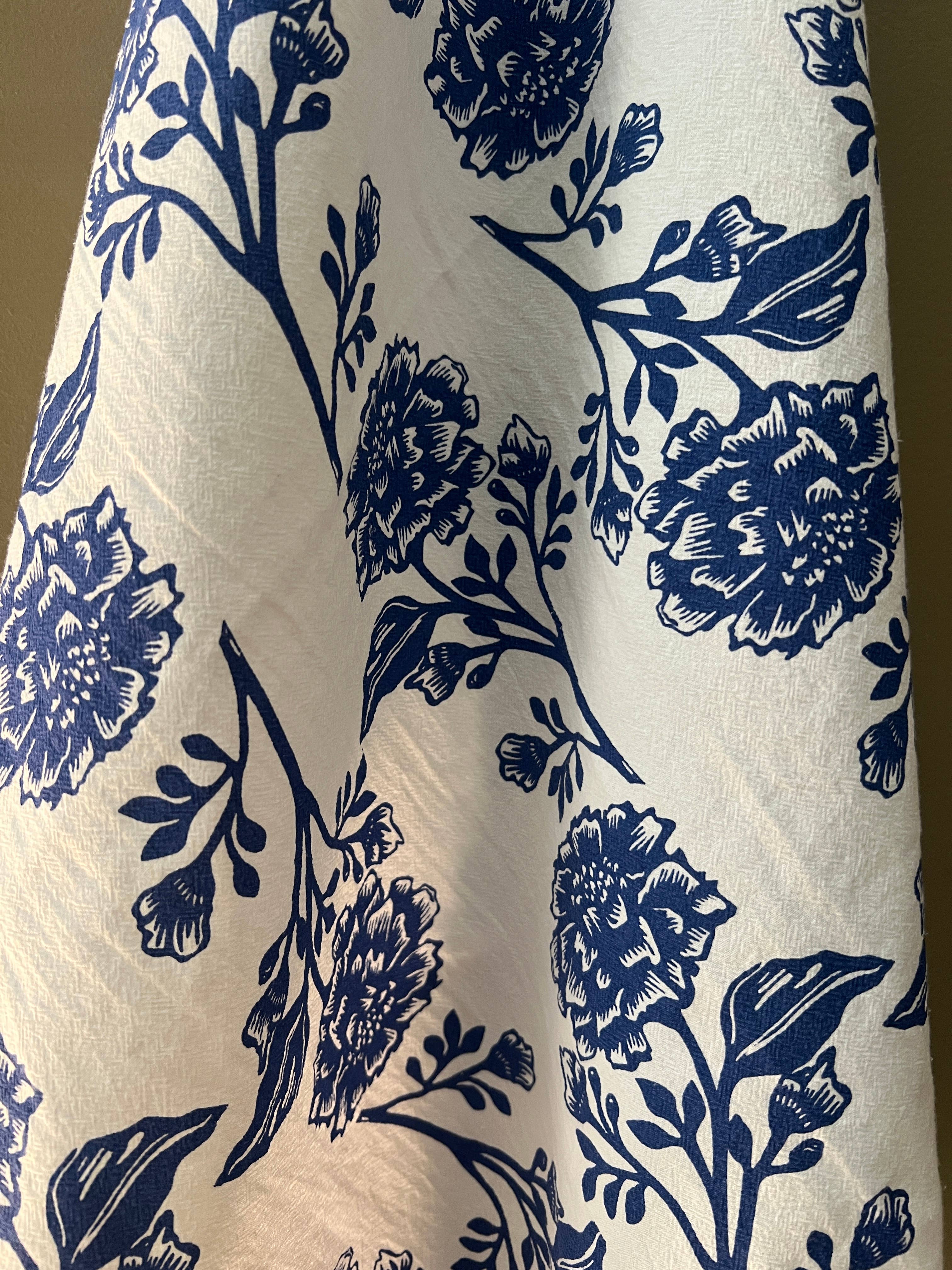 Follysome Prints - Wholesale Tea Towel - Delft Blue Marigolds Tea Towel1